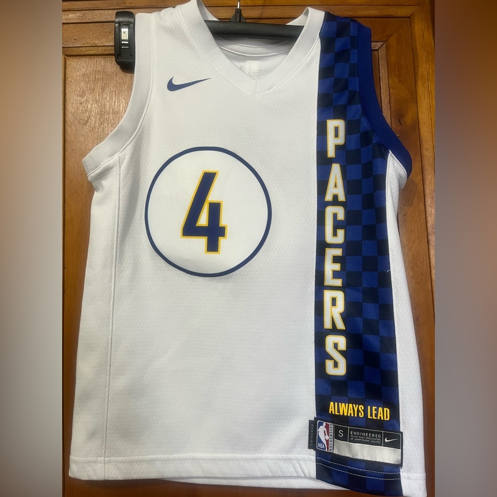 Nike Indiana Pacers White and Blue #4 Basketball Jersey